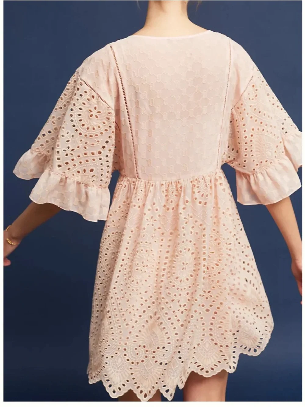 New Anthropologie Akemi+Kin Eyelet Blush Pink Swing Babydoll Style Dress Sz 4 - Picture 3 of 8